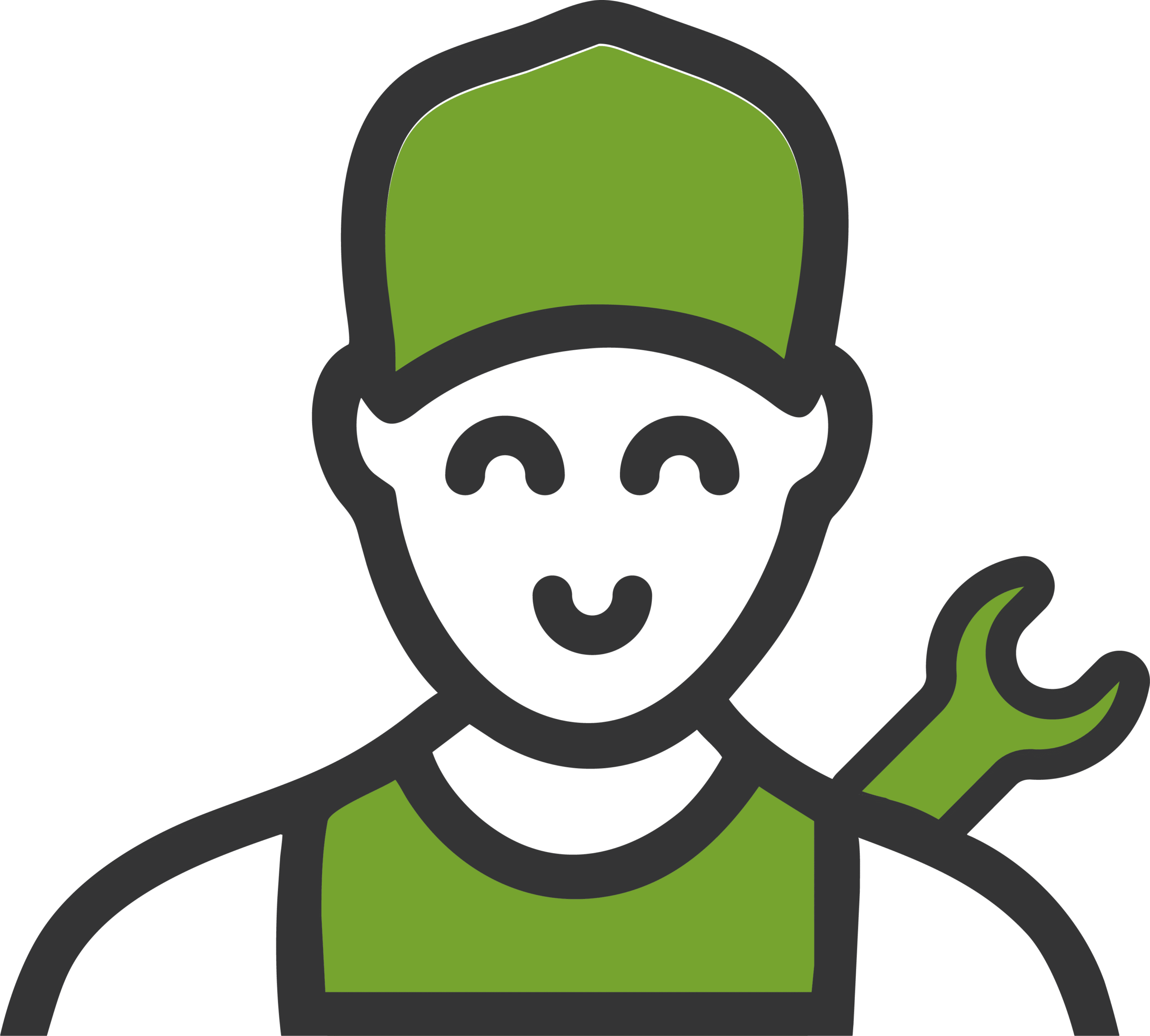 Reparatur Techniker mit Werkzeug Icon in gr&uuml;n grau