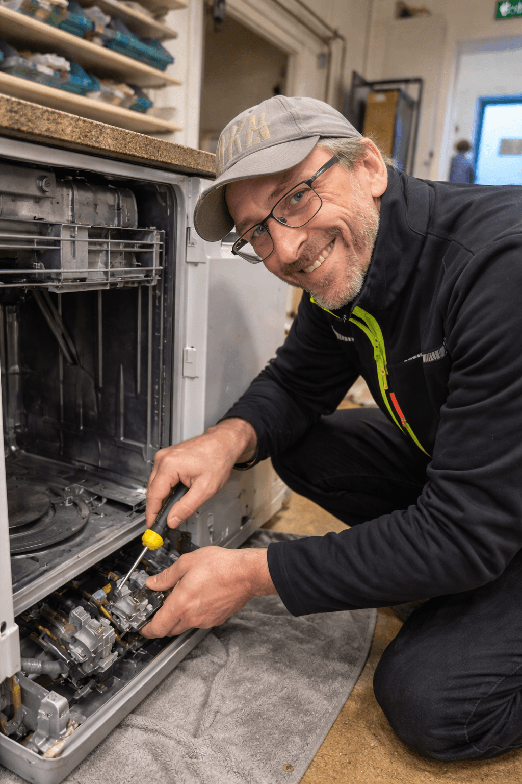 EHS Techniker l&auml;chelt bei reparatur